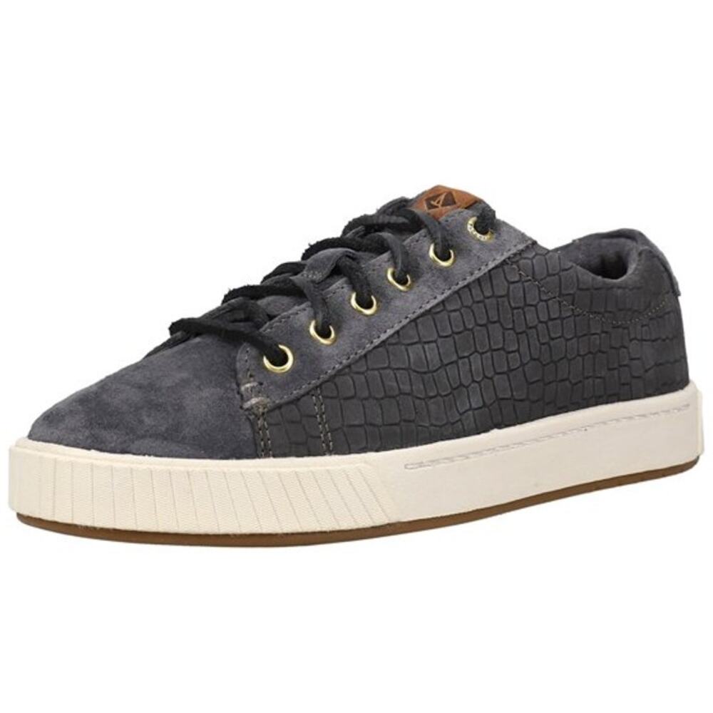 SPERRY Womens Anchor Plushwave Sneakers Size 11 Black Croc Embossed Suede NWOB